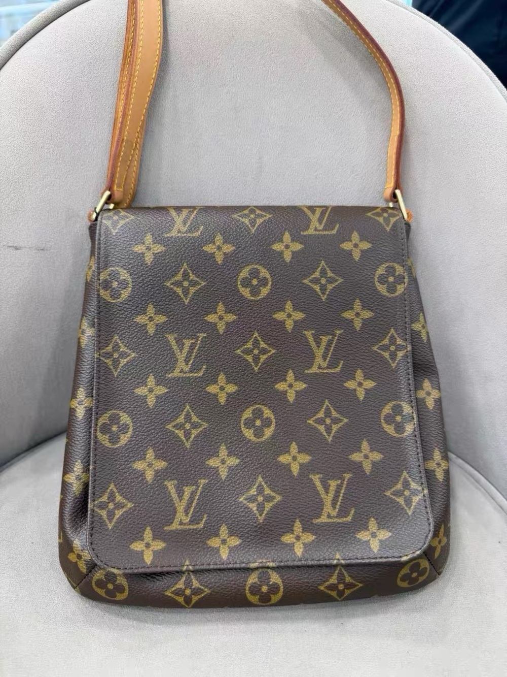 Louis Vuitton Monogram Canvas Shoulder Bag in Brown and Tan